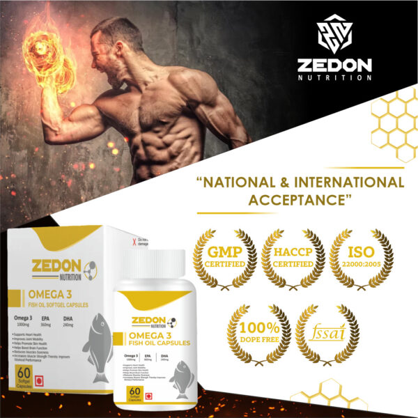 zedon Omega 3 fatty acid fish oil capsule, fat burn capsules, capsules, for healthy good skin, reduce muscle soreness